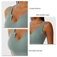 thumbnail image 5 of Sujetador de yoga sin costuras con tiras elástico en forma de U acanalado con copas extraíbles para correr azul gris M, 5 of 5