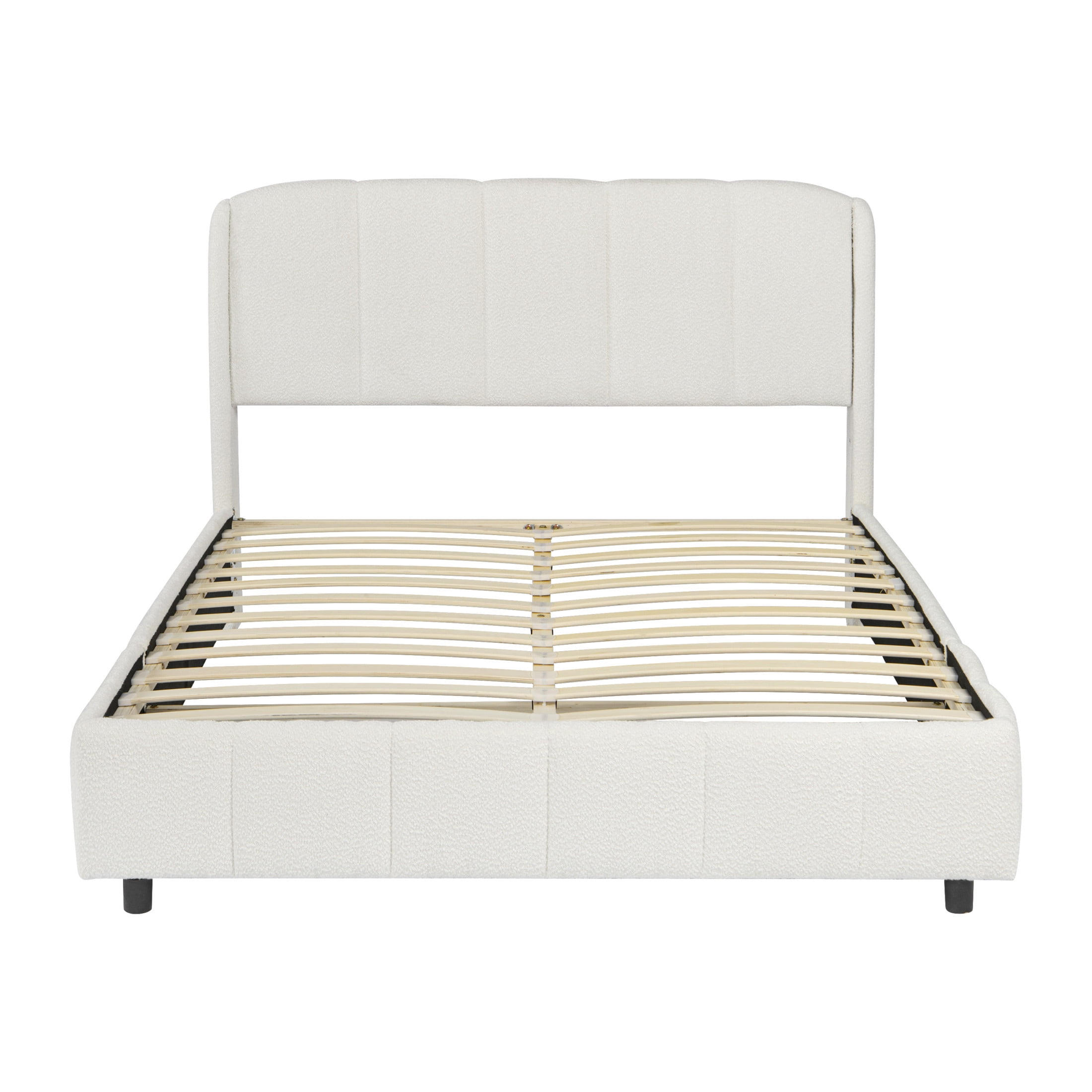 Christopher Knight Home Lysandra Queen Boucle Upholstered Platform Bed with Wood Headboard, Beige