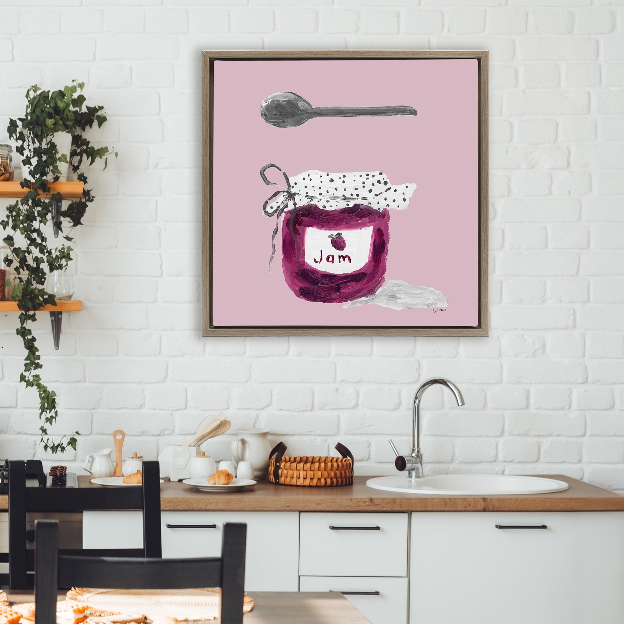 Stupell Industries Jam Jar over Blush Brown Framed Floater Canvas Wall Art, design by Lucille Price