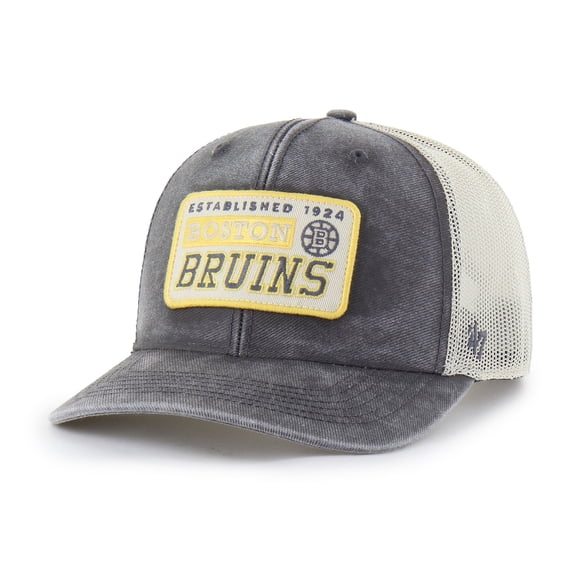 Men's '47 Charcoal Boston Bruins Canteen Pigment Dyed Patch Trucker Adjustable Hat