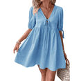 thumbnail image 3 of Vestido Informal de Verano 2025 para Mujer, de Corta, Corte A, con Lazo y Lazo Al Frente, Estilo Babydoll, Holgado y . Azul L, 3 of 10
