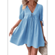 thumbnail image 3 of Vestido Informal de Verano 2025 para Mujer, de Corta, Corte A, con Lazo y Lazo Al Frente, Estilo Babydoll, Holgado y . Azul L, 3 of 10