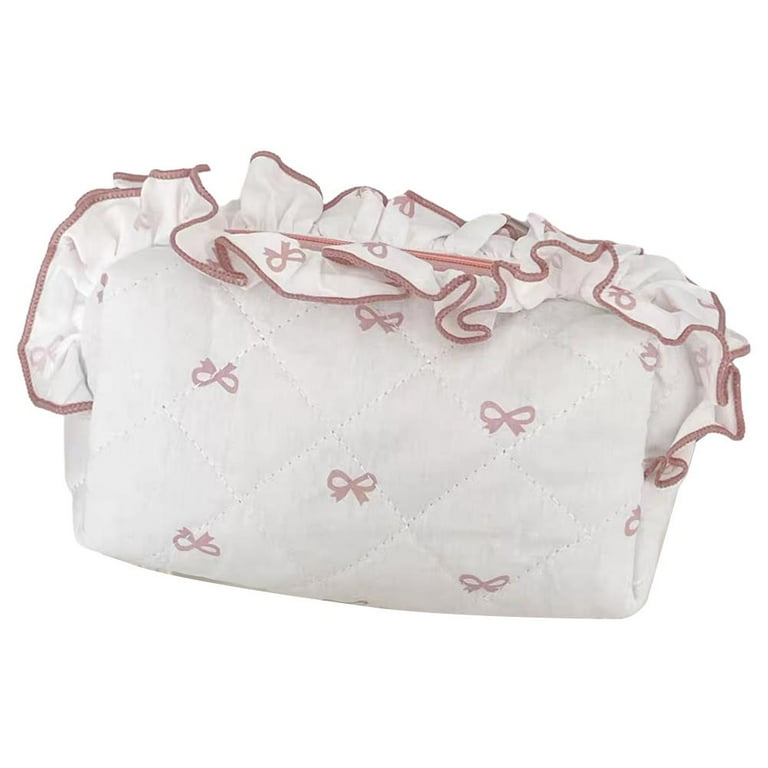SSKFHGI Pink Lace Bow Makeup Bag Large Lace Bow Makeup Bag Student