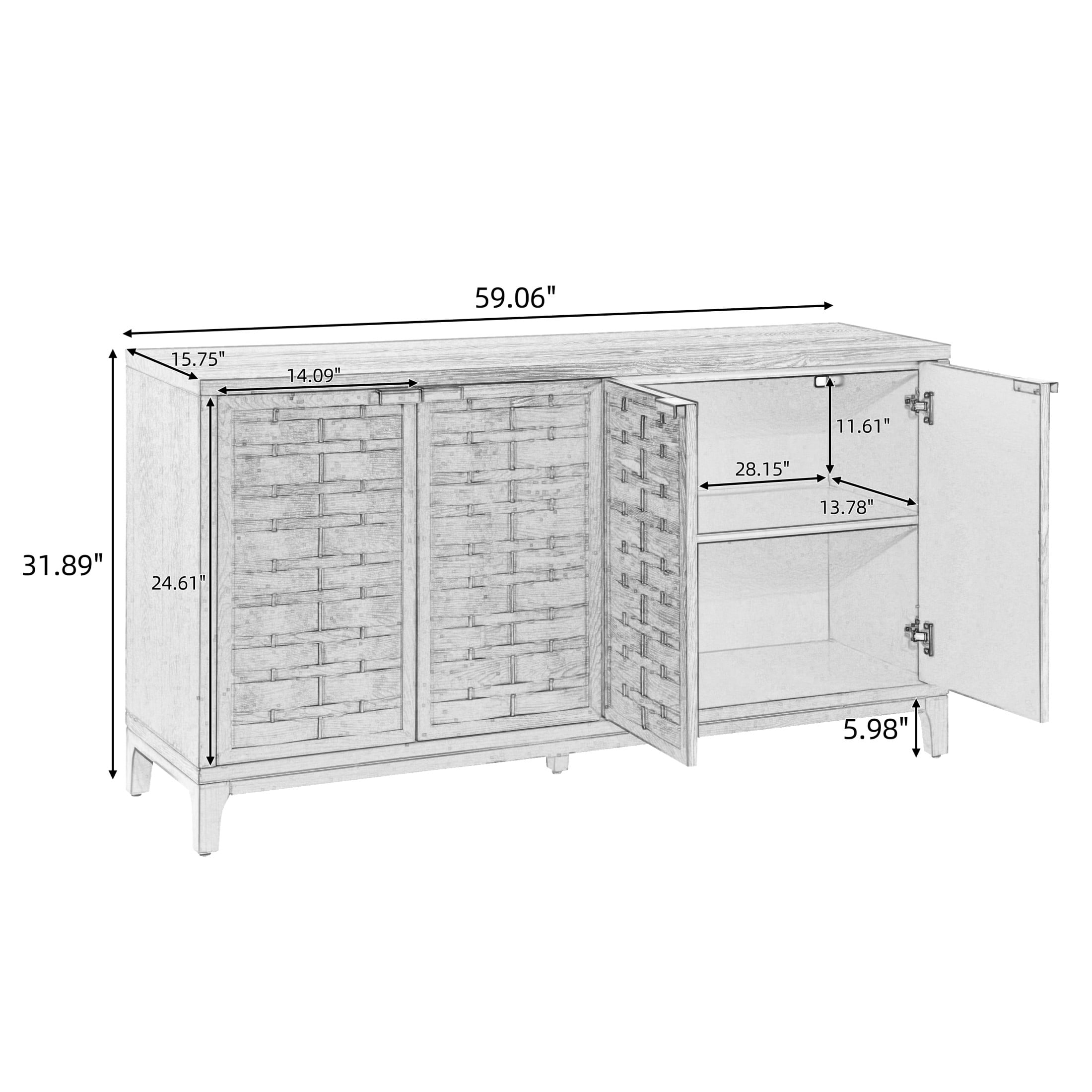 Christopher Knight Home 59" Modern Sideboard Storage Cabinet with Woven Fronts, 4 Doors, Brown