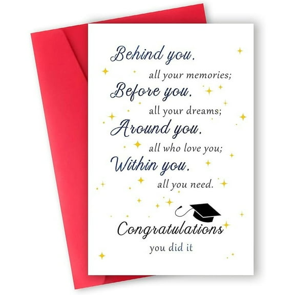Graduation Card – Inspirational Quote Design with Stars – Blank Inside for Personal Messages – Perfect Congratulations Gift for Graduates