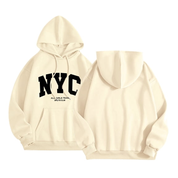 XIAONU Womens NYC Letter Graphic Hoodies Hooded Drawstring Pullover Top Casual Daily Wear Sweatshirts