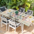 thumbnail image 2 of Easter Bunny Table Cloths for 8 Foot Rectangle Tables, Spring Watercolor Polka Dot Flower Plaid Beige Patio Waterproof Elastic Fitted Tablecloths, Washable Rectangular Table Cover for Camping, 2 of 8
