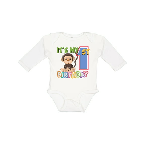 Inktastic Monkey First Birthday Boys or Girls Long Sleeve Baby Bodysuit