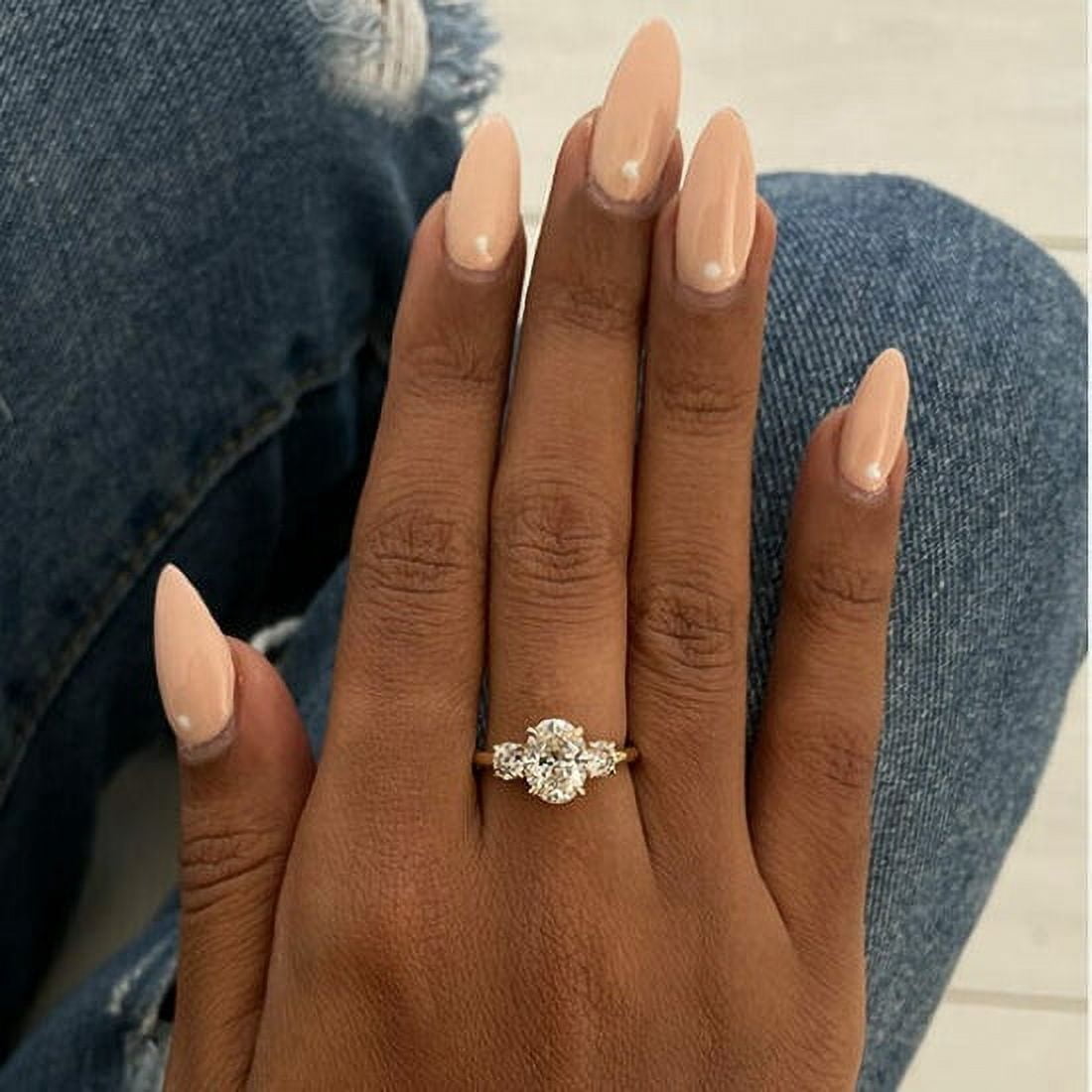 SOLITAIRE JEWELS 2.1 CT Oval Three Stone Moissanite Engagement Ring For Women Gift in 10K Yellow Gold