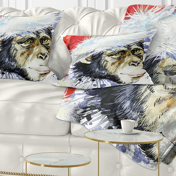 Designart Monkey Santa Clause - Animal Throw Pillow - 12x20