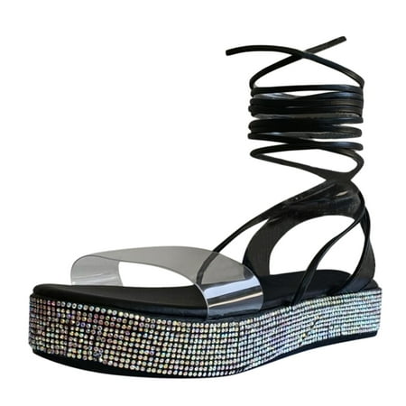 

adviicd Platform Sandals for Women Sandals for Women Strap Platform Fashion Transparent Strap Rhinestone Women s Sandals Womens Colorful Sandals