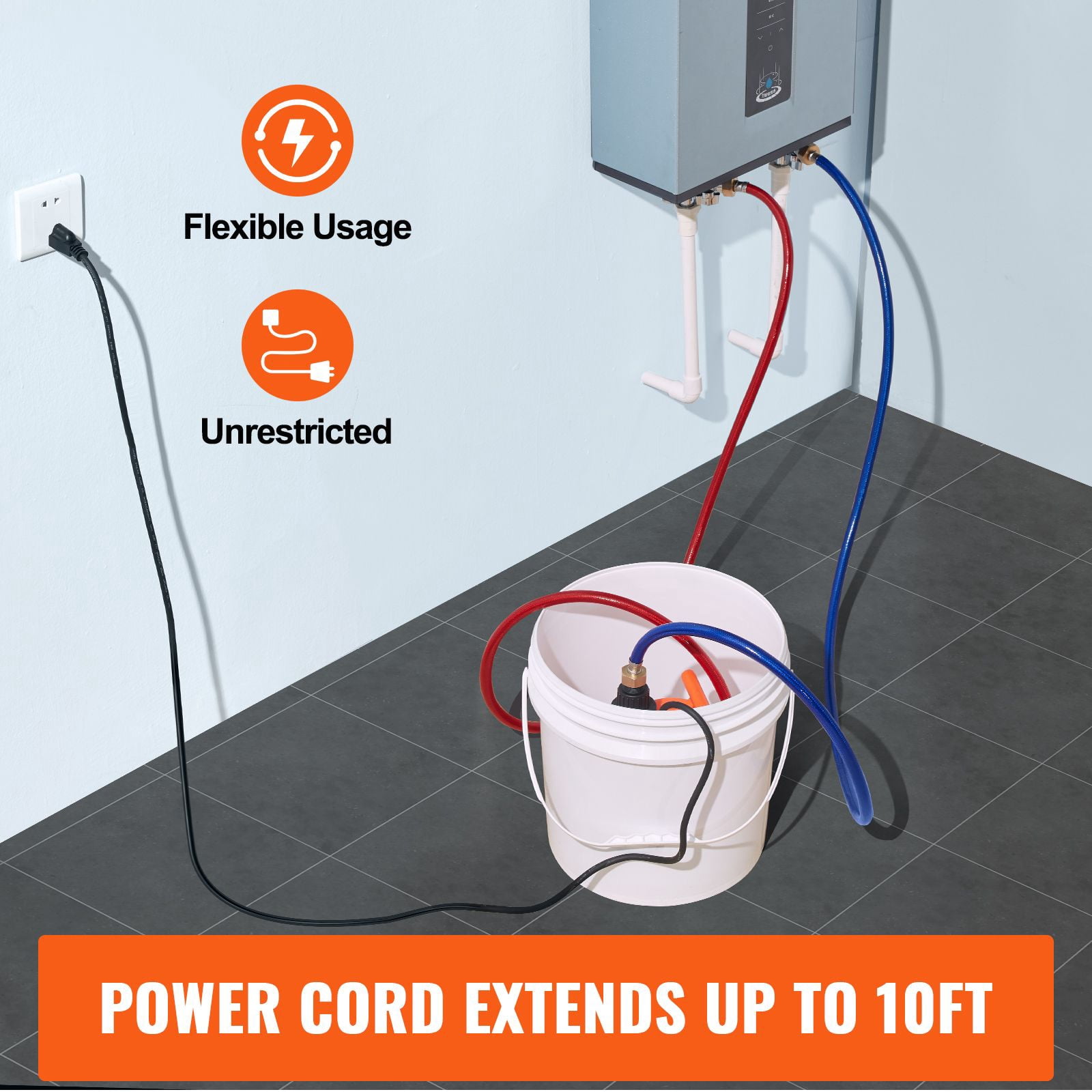 Tankless Water Heater Flushing Kit, Includes Efficient Pump & 3.7 Gallon Pail & 2 Hoses, Wrench and Adapter for Quick Install, Easy to Start Water Heater Flush Descale Kit Anti-corrosion
