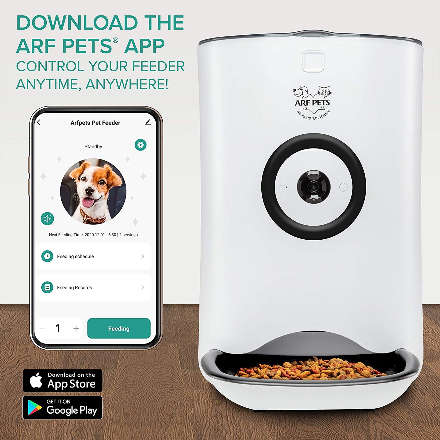 Arf Pets Smart Automatic Pet Feeder with Wi Fi Programmable Food Dispenser for Dogs Cats with Easy App Controlled 20 Cup Capacity Walmart