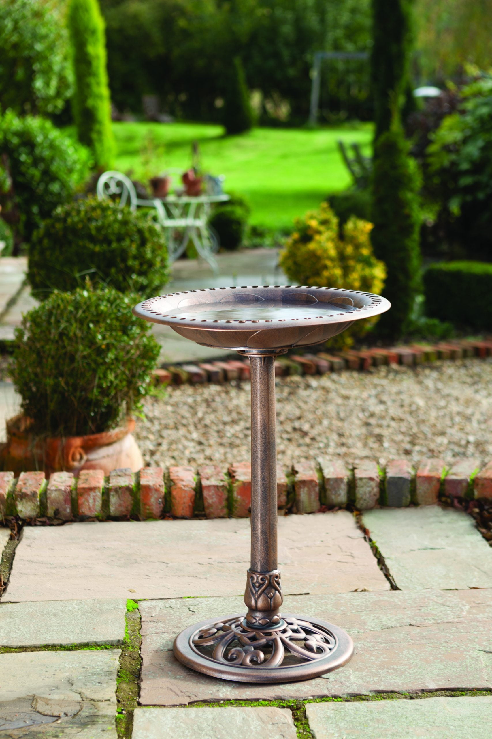 Westcharm 28 Inch Lightweight Poly Resin Outdoor Birdbath for Outside with Decoration Pedestal Base Stand - Antique Bronze (No bird included on the water bowl)