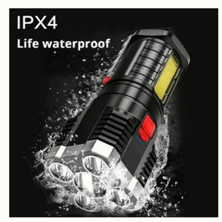 1pc Mini Portable Solar Powered Rechargeable Led Flashlight With Zoom  Focus, Side Cob Light & Red Warning Light For Outdoor And Home Use