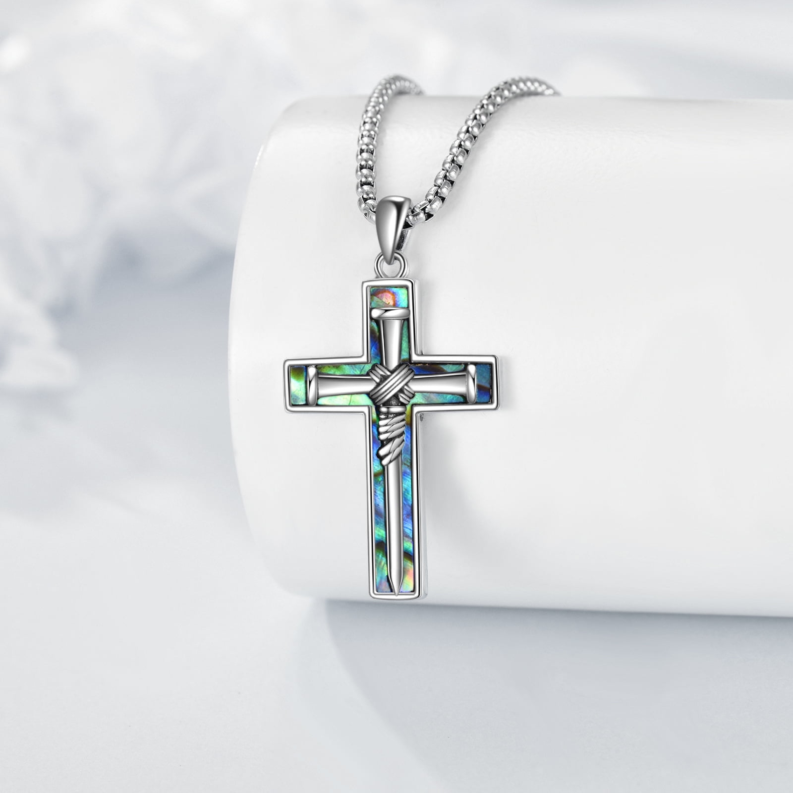 Crucifix Necklace Sterling Silver Nails Cross Pendant Christain Cross Jewelry Jesus Gift for Women Men