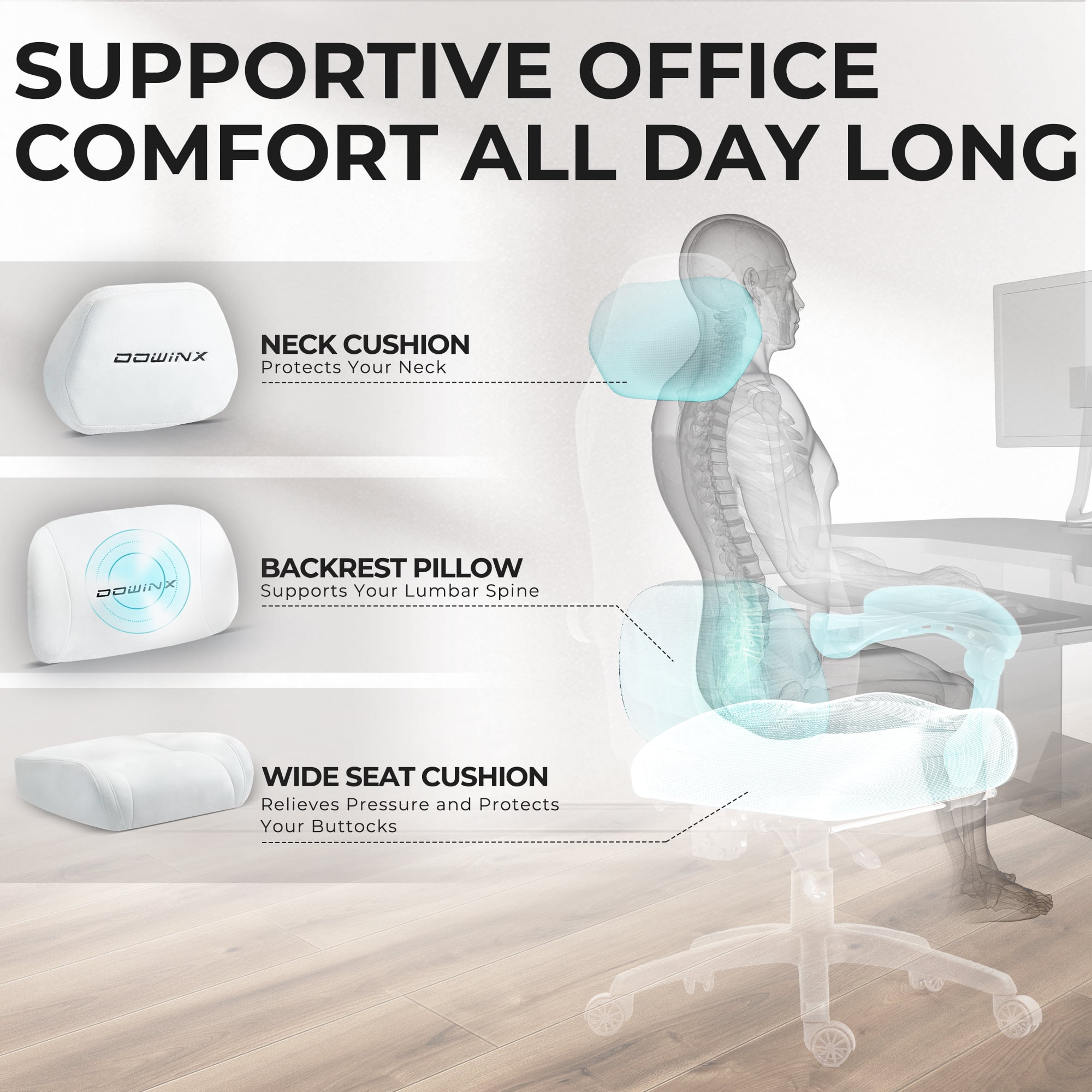 GOOSEA Big and Tall Gaming Chair with Footrest and Suede Fabric, Office Game Chair with Pocket Spring Cushion, High Back Ergonomic for Adults, 440LBS, White