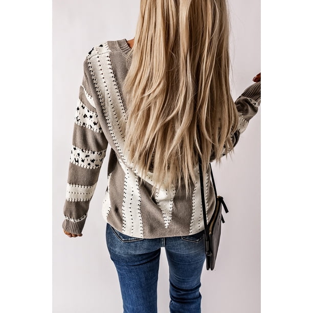 ABPHQTO Suéter De Mujer Con Cuello En V Y Estampado Animal Gris