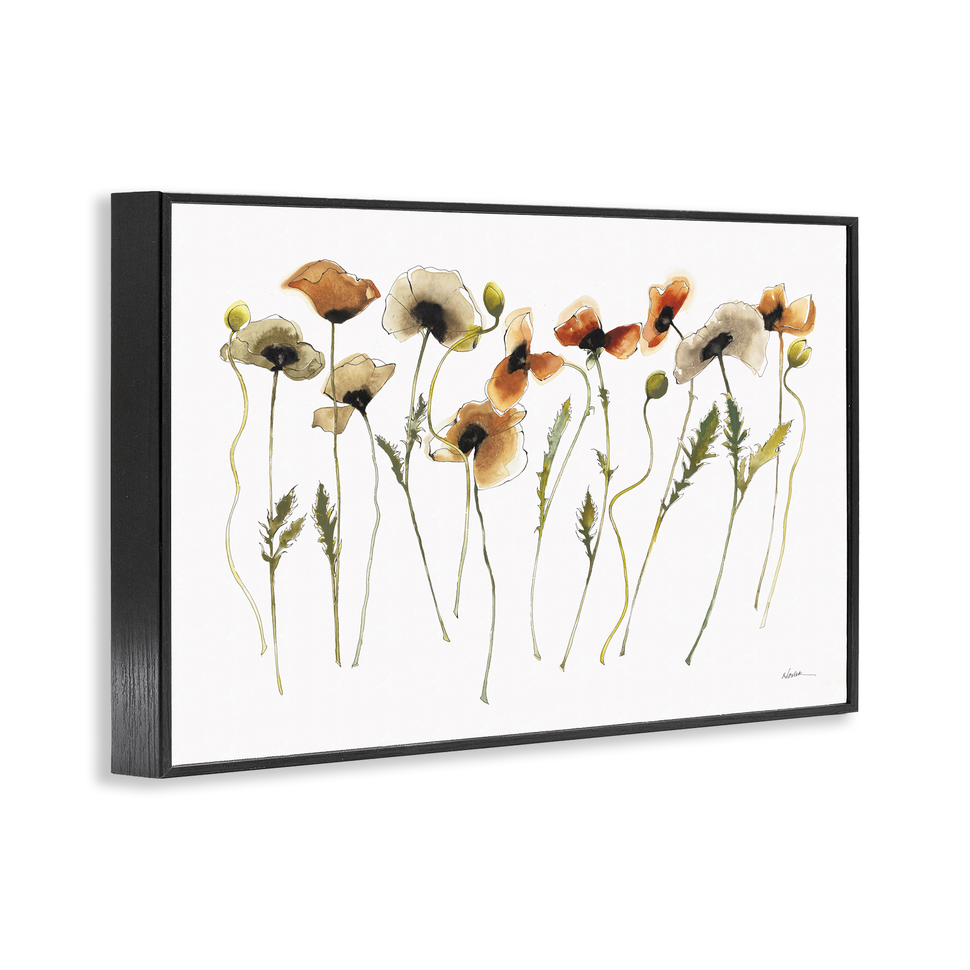 Stupell Industries Autumn Poppy Sprigs Botanical & Floral Painting Black Framed Art Print Wall Art, 18 x 12