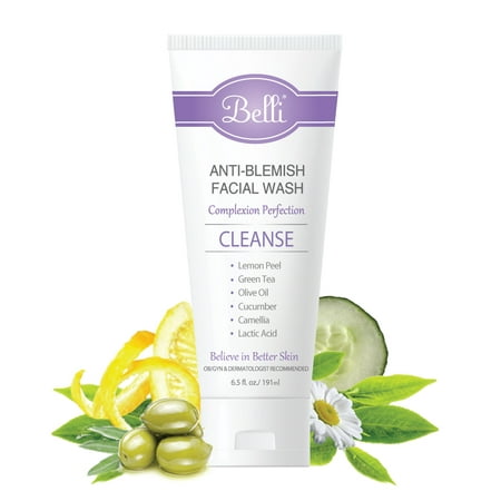 Belli Anti-Blemish Acne Facial Wash (6.5 Oz) – Pregnancy Safe Acne Face Cleanser - Clear Blemishes and Prevent Breakouts - Lactic Acid, Green Tea, Cucumber - Non-Irritating (Best Face Wash For Breakouts)
