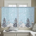 thumbnail image 4 of Blue Christmas Semi Sheer Curtains 54 Inch Length 2 Panels Set, Winter Snowman Pine Tree Snowflakes Sheer Kitchen Curtain Privacy Voile Window Curtain for Living Room Bedroom Rod Pocket Drapes, 4 of 7