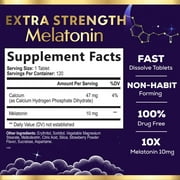 Melatonin 10mg Fast Dissolve Supplements, Sleep Support Supplement for Adults - Extra Strength 10 mg Melatonin Tablet for Restful Sleep Support, Strawberry Flavor, Sugar-Free Non-GMO - 120 Day Supply