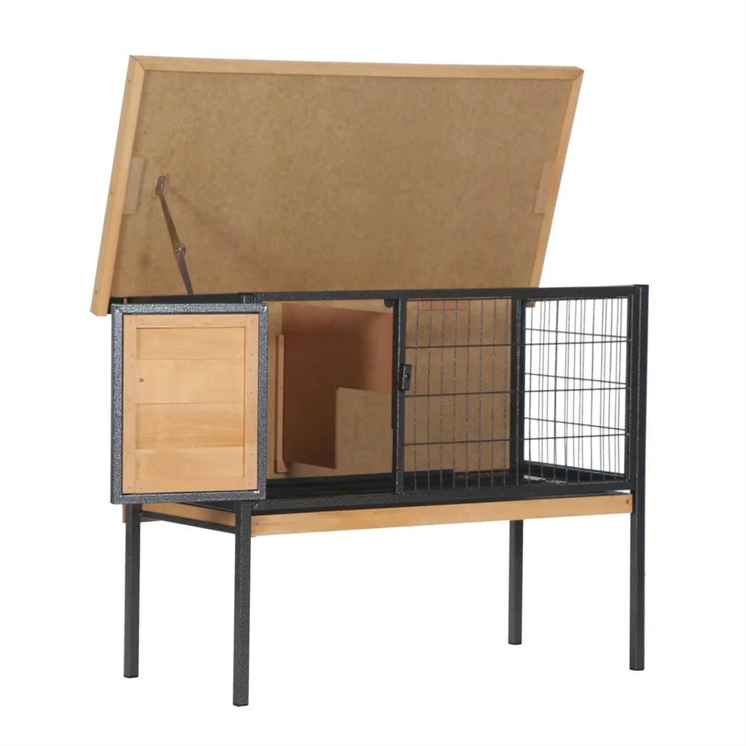 Kadyn 36" Outdoor Rabbit Hutch with Slide-out Tray and Openable Roof, Wooden Small Animal Habitat Enclosure Bunny Cage for Bunnies, Guinea Pigs, Beige