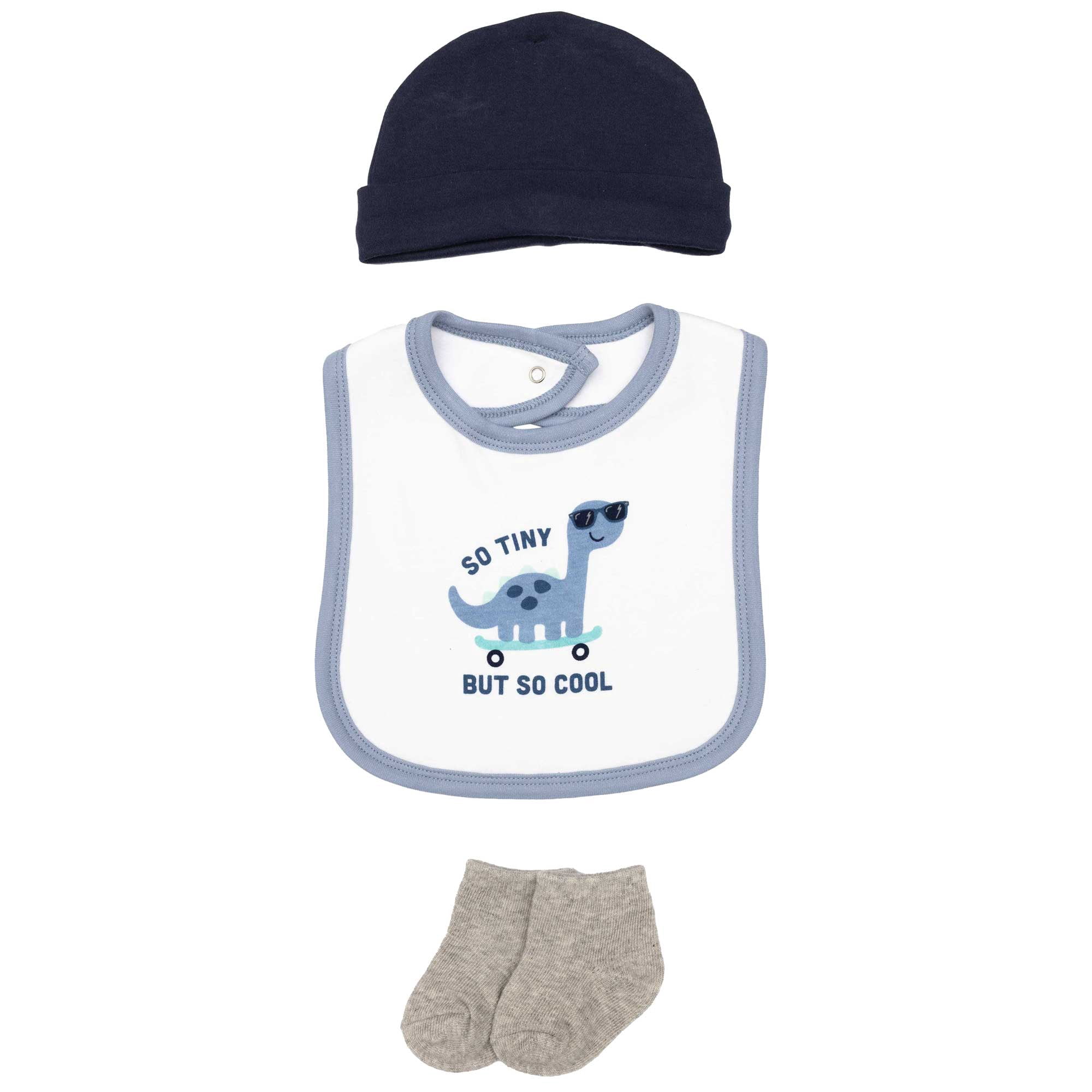 Hudson Baby Infant Boys Cotton Layette Set, Cool Skateboard Dino, 0-3 Months