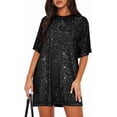 thumbnail image 1 of Vestido de lentejuelas con cuello redondo para mujer, sexy, cuello en V, vestido de media manga, suelto, para fiesta, club, cóctel, 1 of 3
