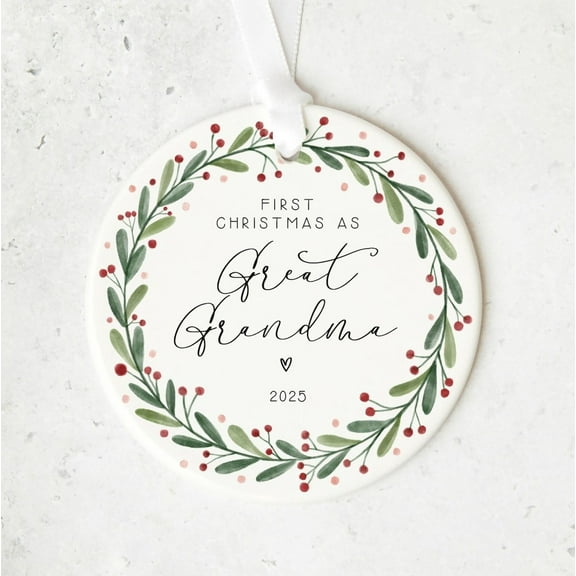 Great Grandma 2025 Ceramic Ornament, First Christmas as Great Grandma Keepsake, Holiday Gift for Family