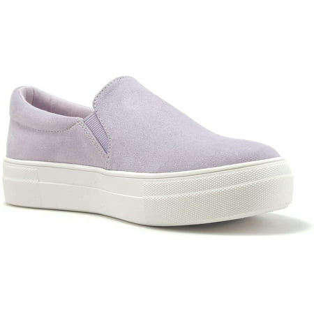 Soda Flat Women Shoes Slip On Loafers Casual Sneakers Memory Foam Insoles Hidden Platform / Flatform Round Toe HIKE-G Light Purple Lavender 7.5