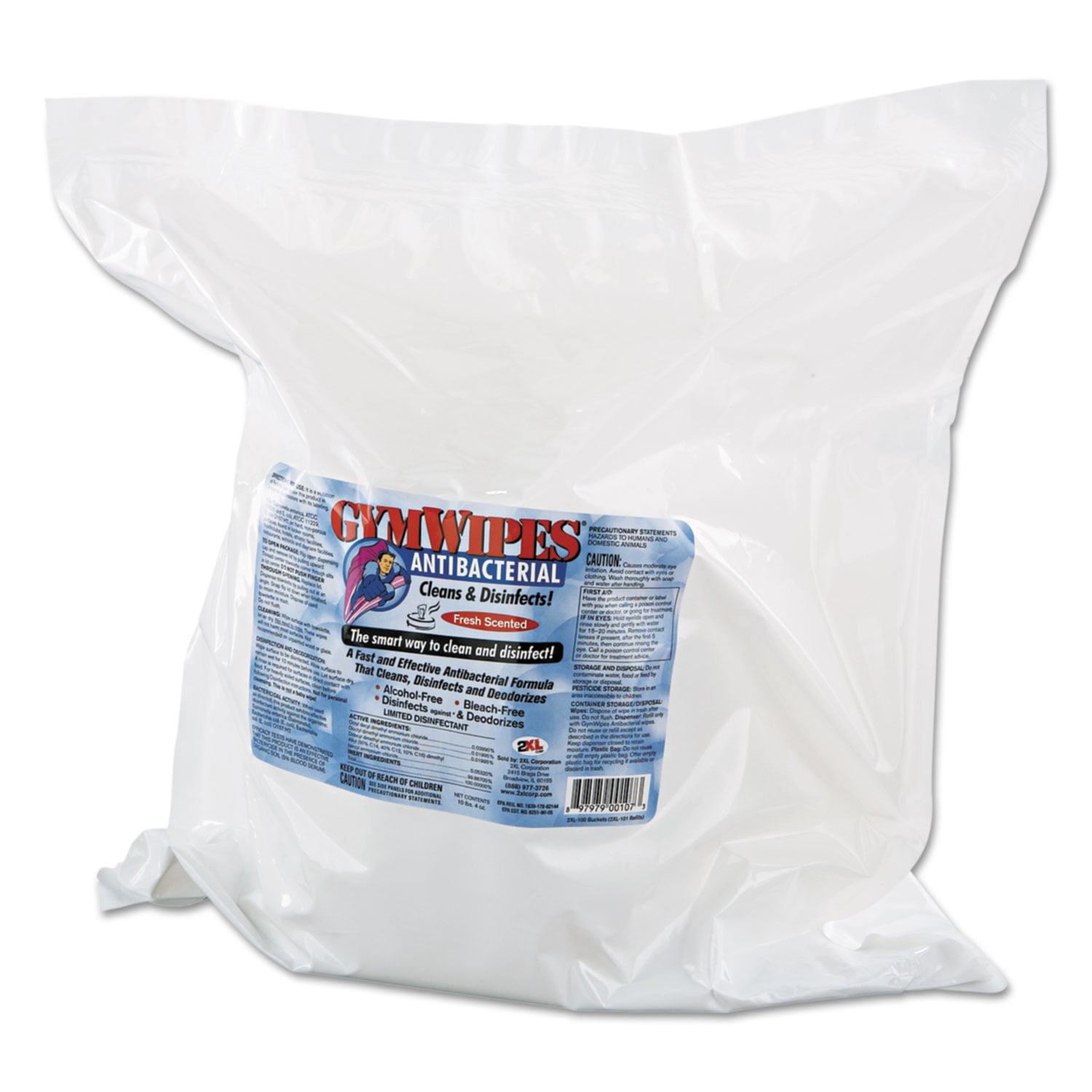 2Xl Antibacterial Gym Wipes Refill 6 x 8 Fresh 700 Wipes/Pack 4 Packs/Carton L101