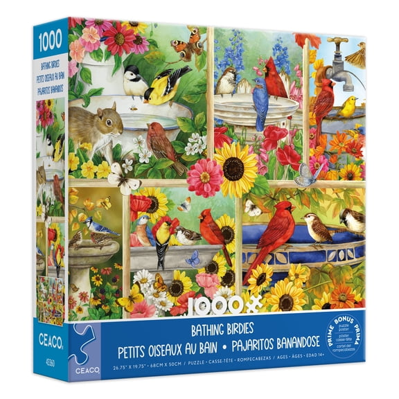 Ceaco Jane Maday Bathing Birdies 1000-PC Interlocking Jigsaw Puzzle for Adults Ages 14