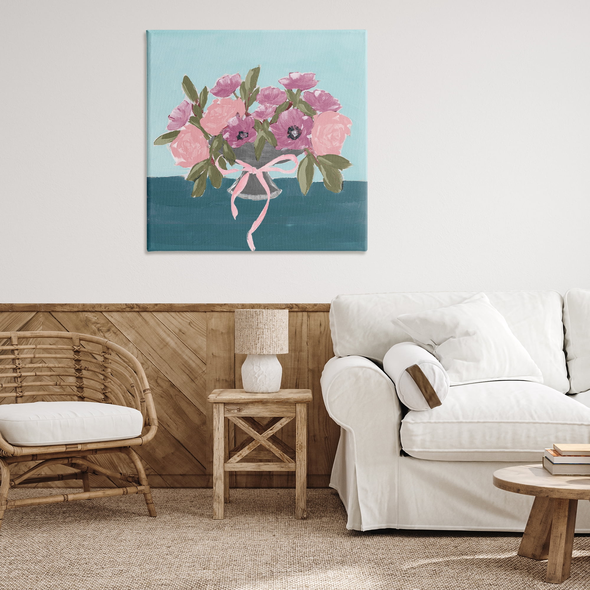 Stupell Industries Beautiful Flowers on Blue Plants & Flowers Painting Wrapped Canvas Art Print Wall Art, 36 x 36