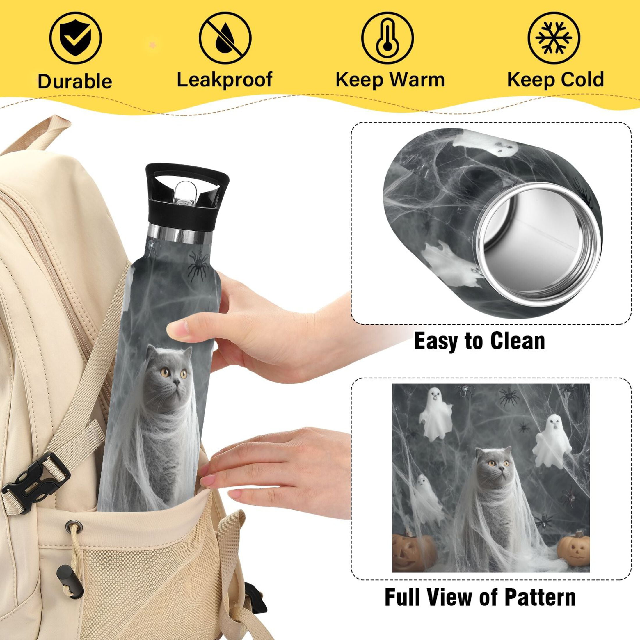 Kids Insulated Stainless Steel Sports Water Bottle 600ml (20oz) Cat Dressed in White Gauze