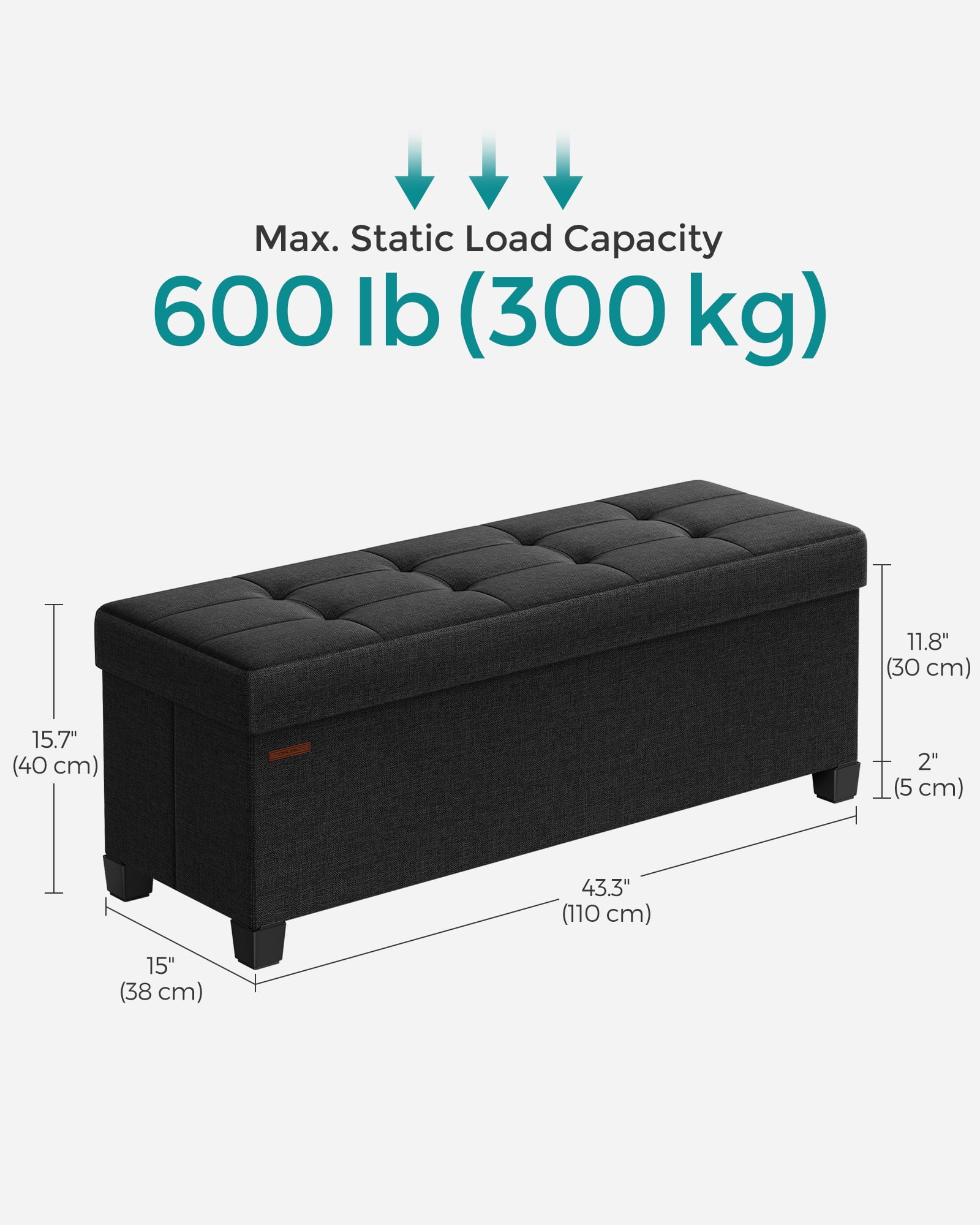 SONGMICS 43" Storage Ottoman Bench Foldable Ottoman with Storage Ottoman for Bedroom Living Room Ink Black