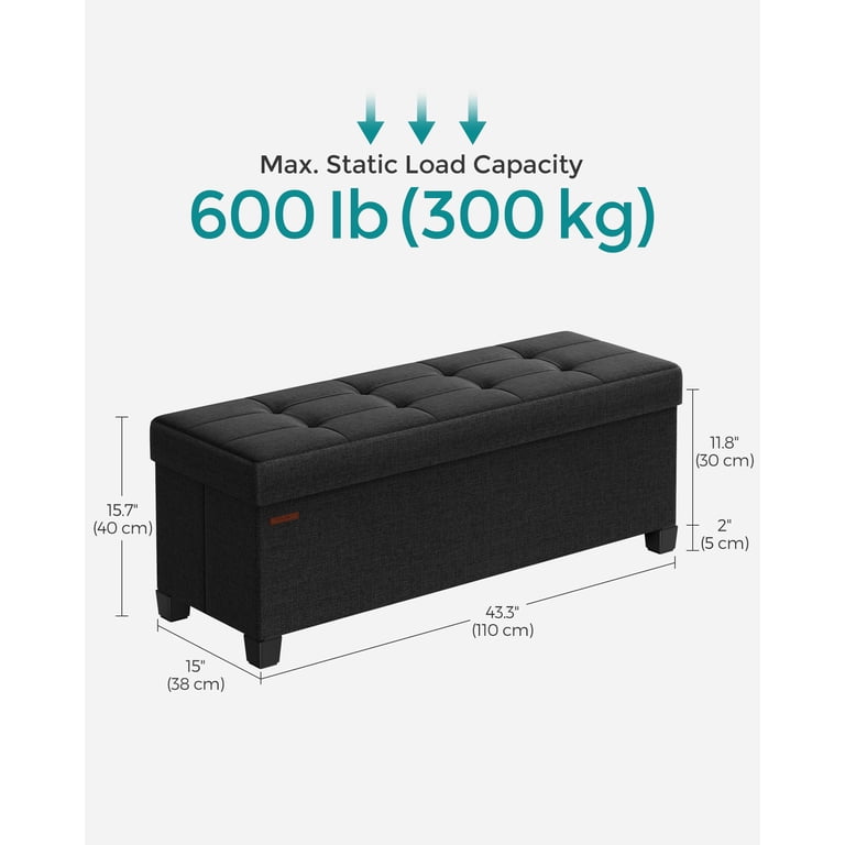 SONGMICS 43in Storage Ottoman Bench, Folding Linen, Black photo 2