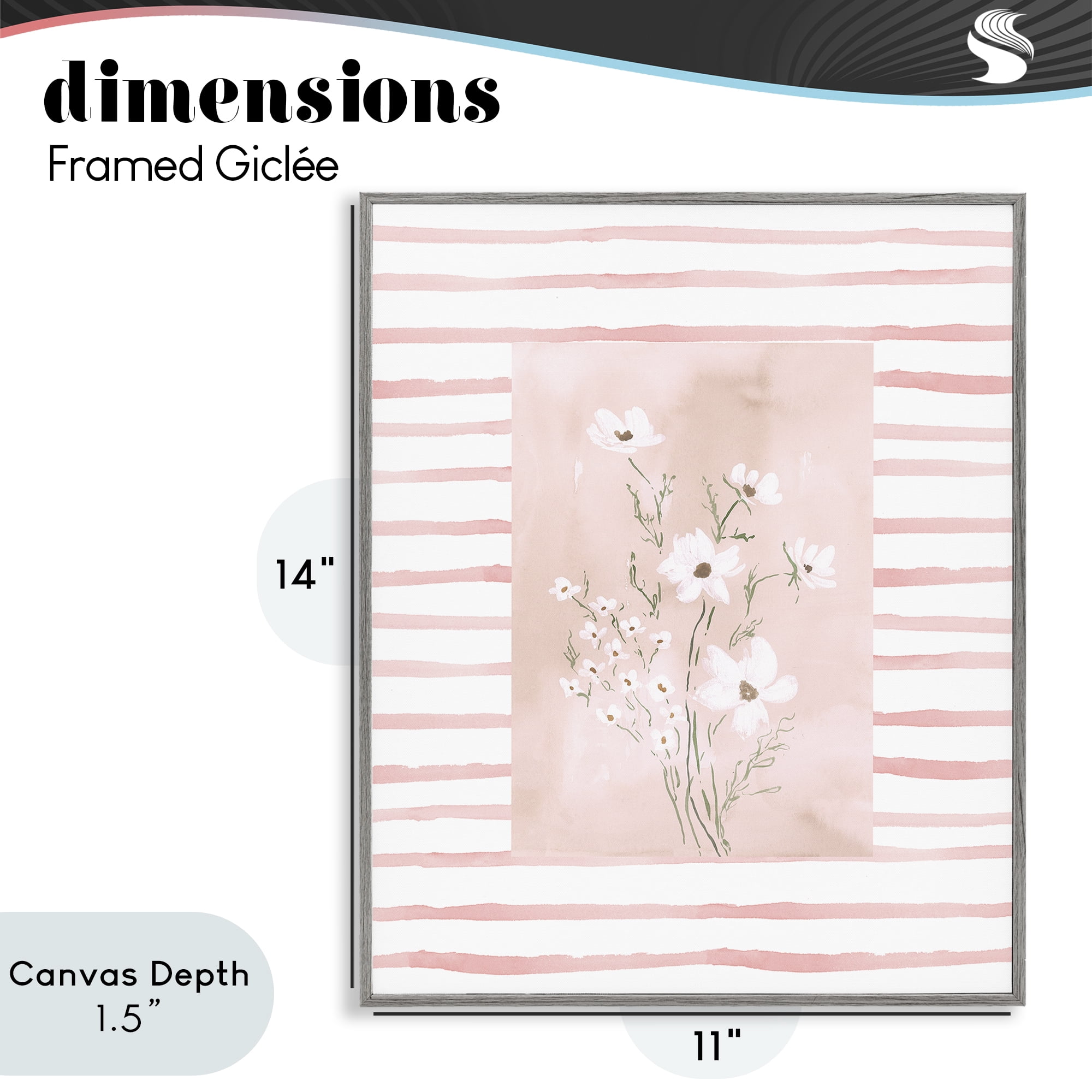 Stupell Industries White Cosmos on Pink Stripes Gray Framed Giclee Art, design by Lucille Price