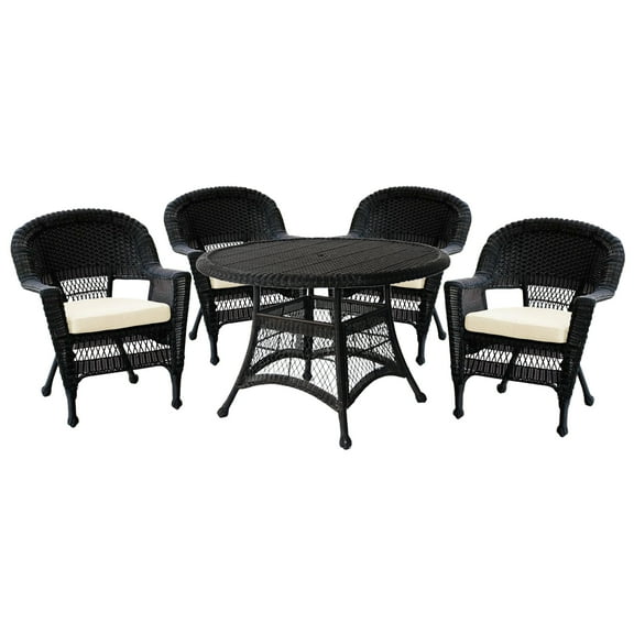 Jeco 5pc Black Wicker Dining Set - Ivory Cushions