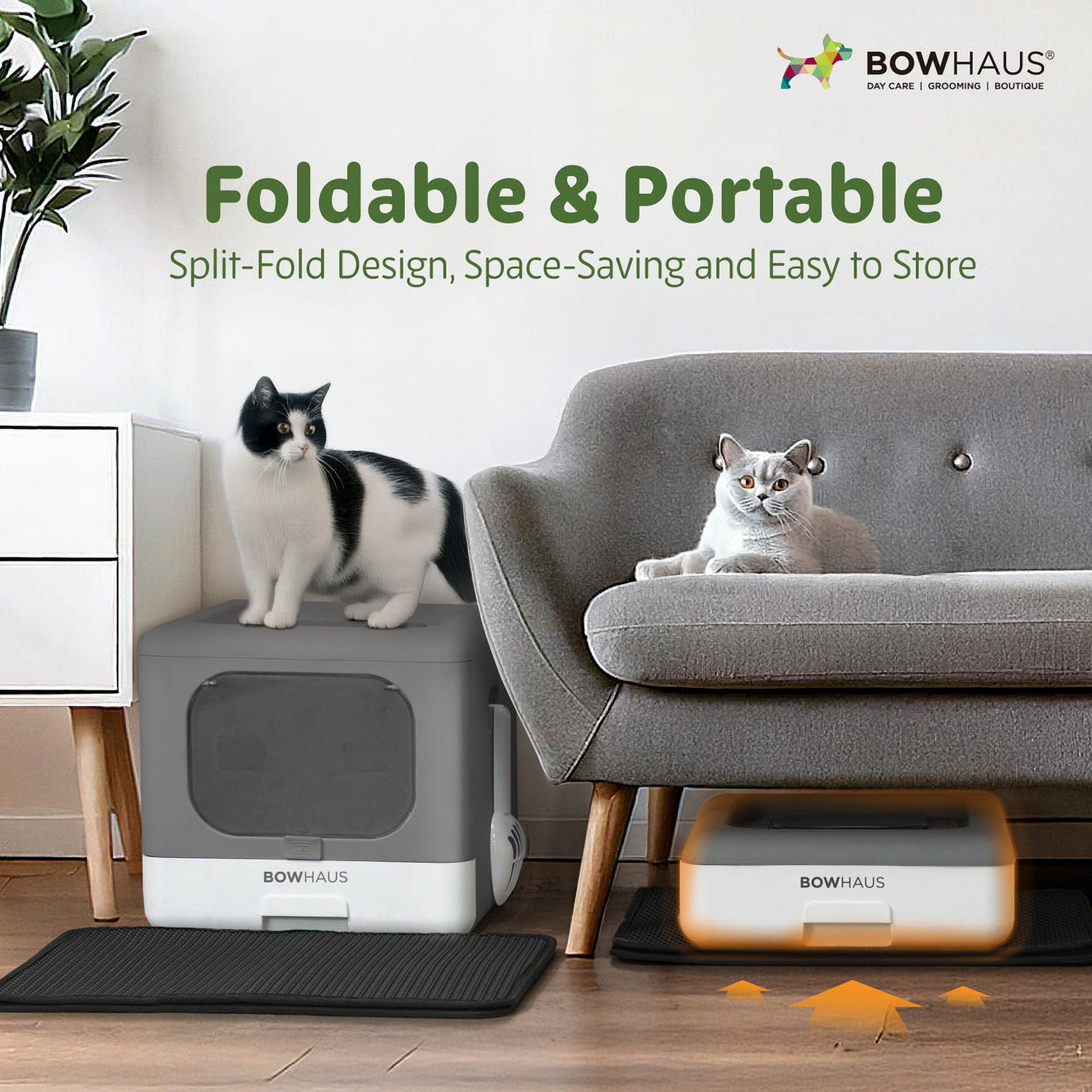 CAPHAUS Foldable Cat Litter Box with Lid for Kitten, Two-Way Entry & Exit Small Cat Box with Scoop, Cat Mat and Odor Fitter, Drawer Type Litter Pan for Easy to Clean, Blue