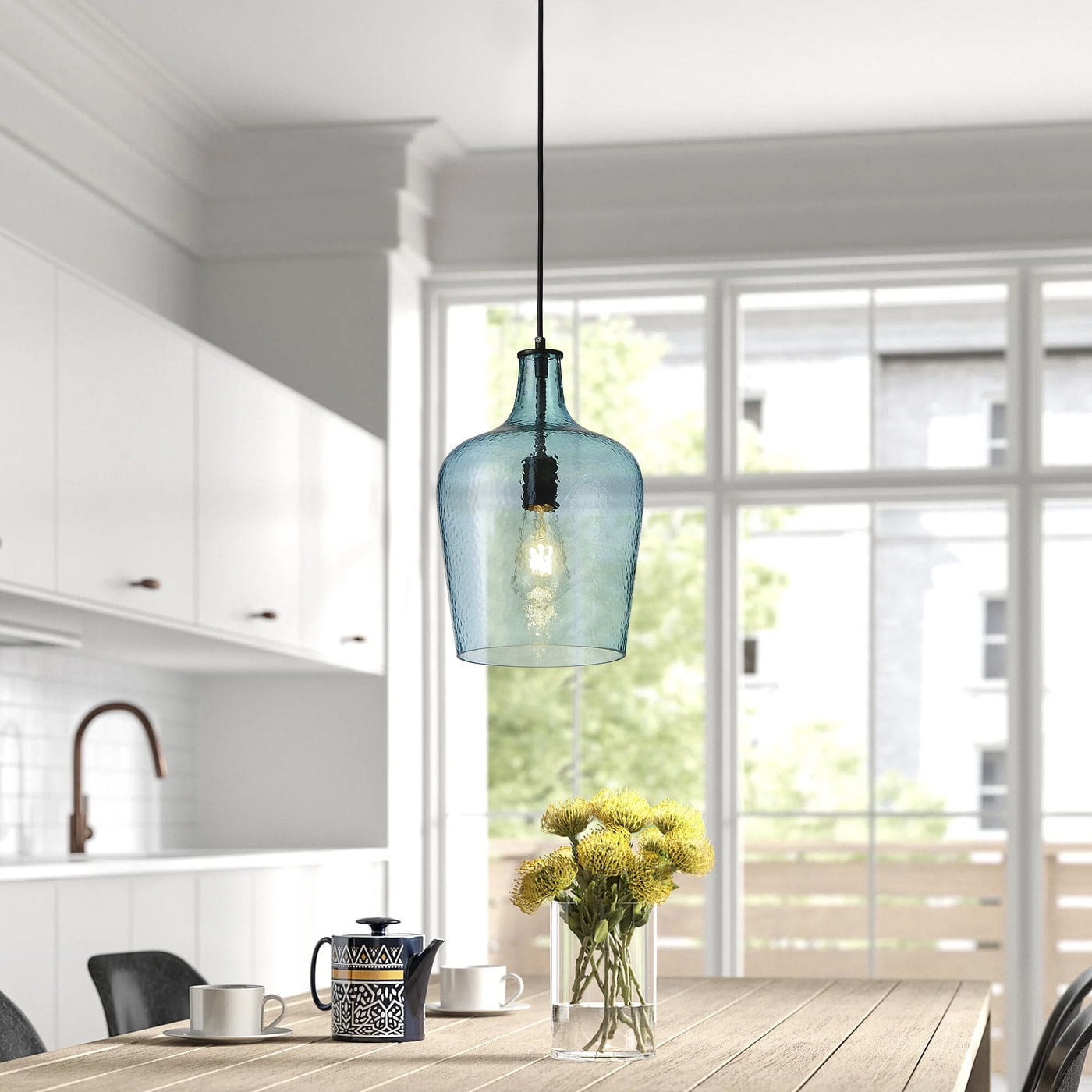 Aiwen Blue Glass Light Fixture Modern Home Pendant Light Bedside Living Room Kitchen Island Ceiling Lamp