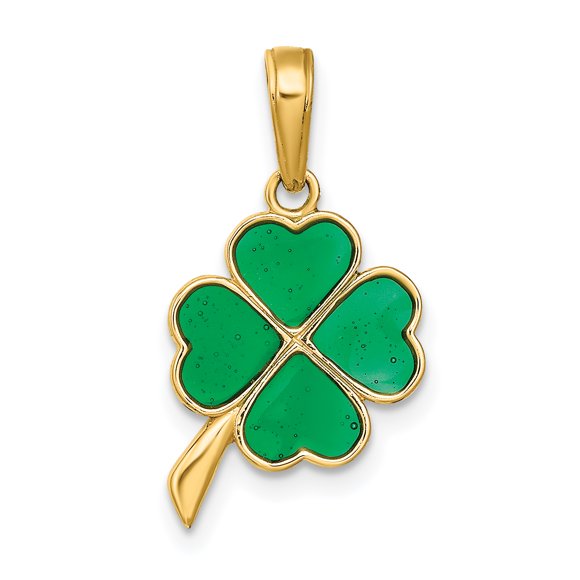 14k Yellow Gold 4 Leaf Clover Necklace Charm Pendant Good Luck Italian Horn