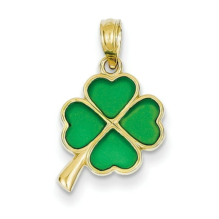 - 14k Yellow Gold 4 Leaf Clover Enameled Pendant Charm Necklace Good Luck Italian Horn For Women Gift Set