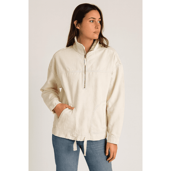 LNDN London Ivory  1 /4 Zip  Pullover Oversized Denim Jacket Size XXS