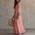 thumbnail image 4 of Yfalhf Women Boho Lace V‑Neck Batwing Sleeve Maxi Dress, Flow‑y Oversized Beach Vacation Dress, Photo‑Ready Long Dress for Summer Holiday Getaways,Pink,S, 4 of 5