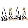 thumbnail image 4 of FRCOLOR 2pcs Women Canvas Bag Smile Face Cow Pattern Reusable Shoulder Bag Shopping Grocery Tote Bag for Work Beach Travel, 4 of 8