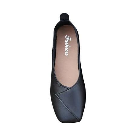 Omagie 2024 Women s Ballerina Flats Round Toe Black Rectangular Toe Shallow Mouthed Flat Shoes Leggings Beans Shoes Single Leather Shoes Work Shoes Black