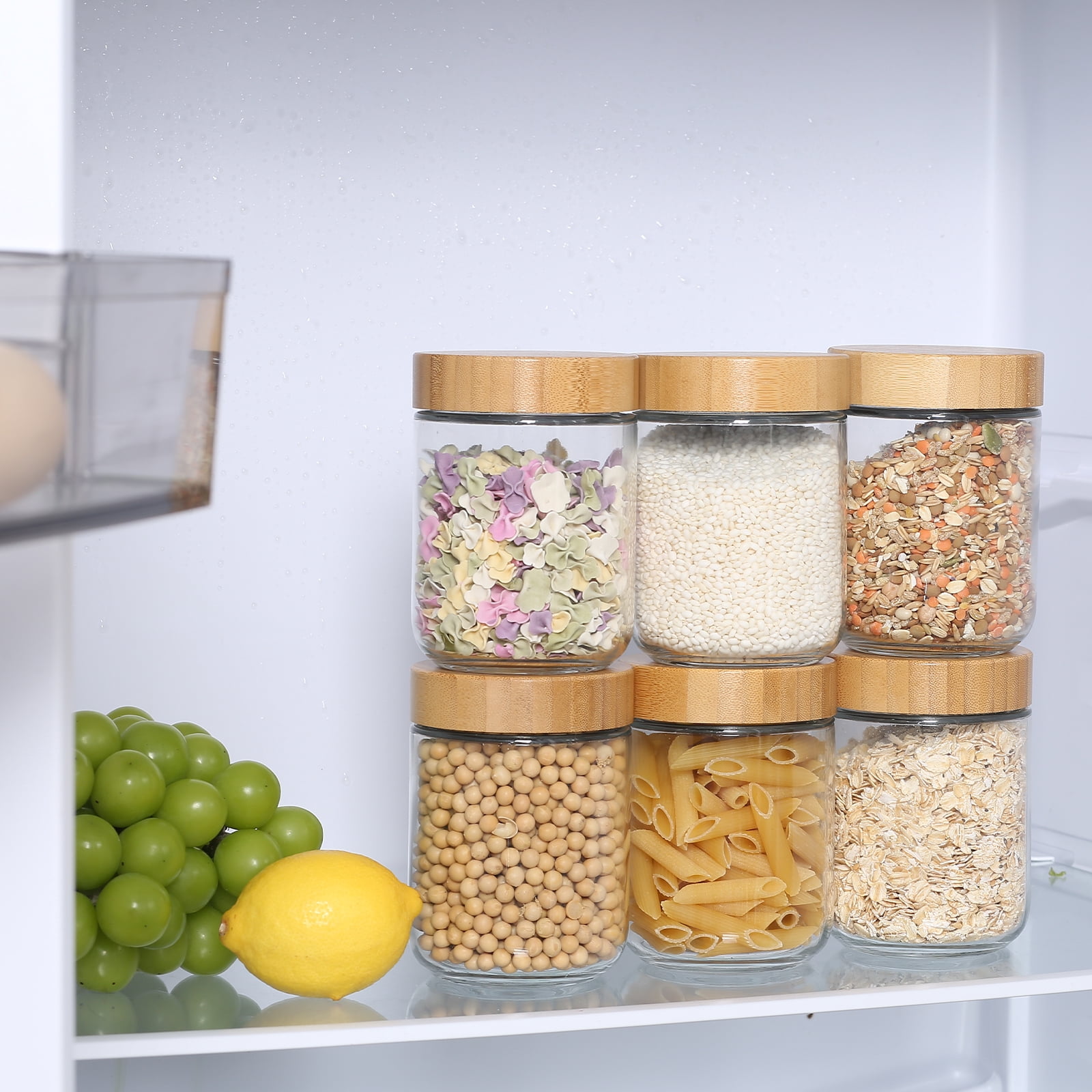 Novelinks Clear Glass Bamboo Airtight Overnight Oats, Fruit Yogurt Food Storage Jars 12 Count