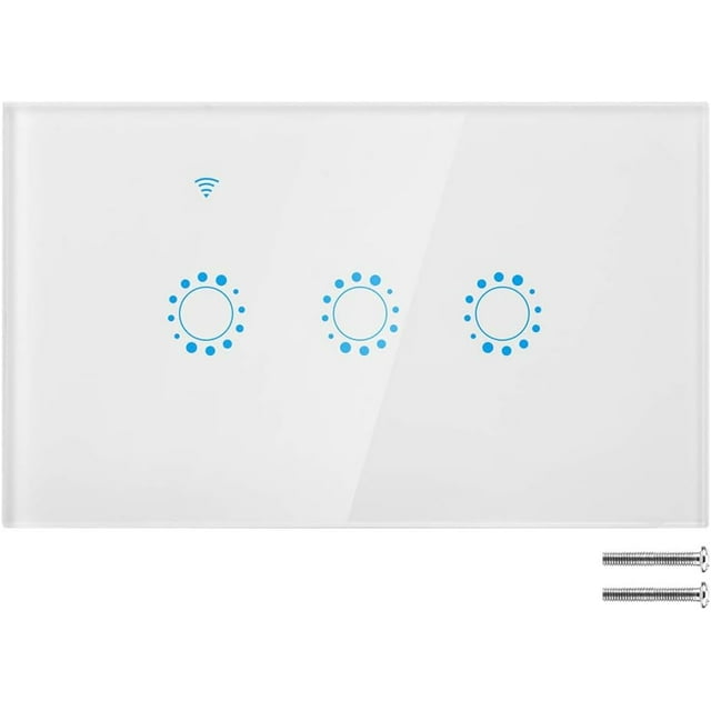 3 Gang Interrupteur Tactile Intelligent, Interrupteur Standard Américain, Contrôle par Application à Distance, Interrupteur Tactile en Verre Trempé, Interrupteur, Blanc