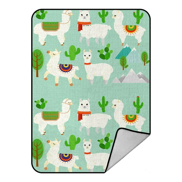 ECZJNT Cute Funny Alpacas And Llamas Cactus Mountains Throw Blanket